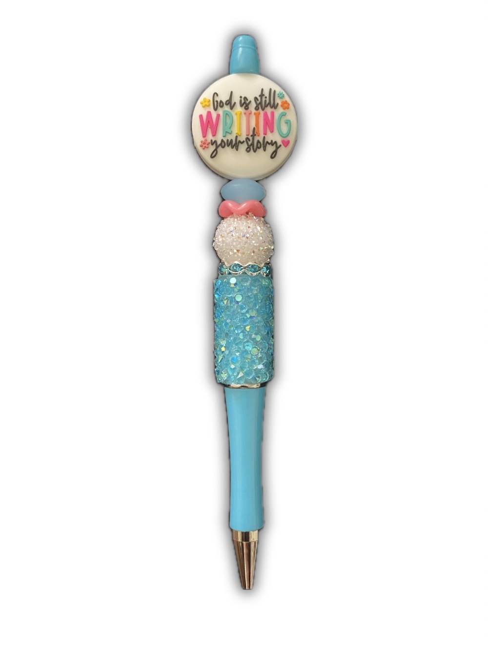 Blue Glitter Inspirational Topper Pen - God is Still Writing Your Story